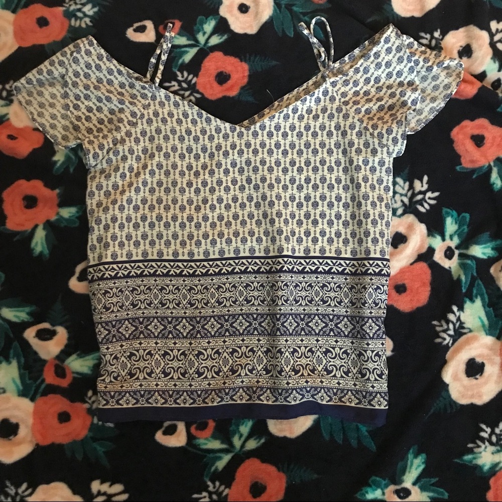 Blue/White Off the Shoulder